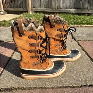 Sorel Joan of Arctic Waterproof Duck Boots Brown Wool Lined | Size 7